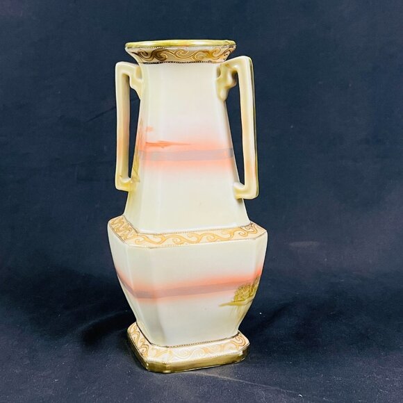 Hand-Painted Landscape Porcelain Vase Gold Accents Made In Japan - Picture 3 of 10